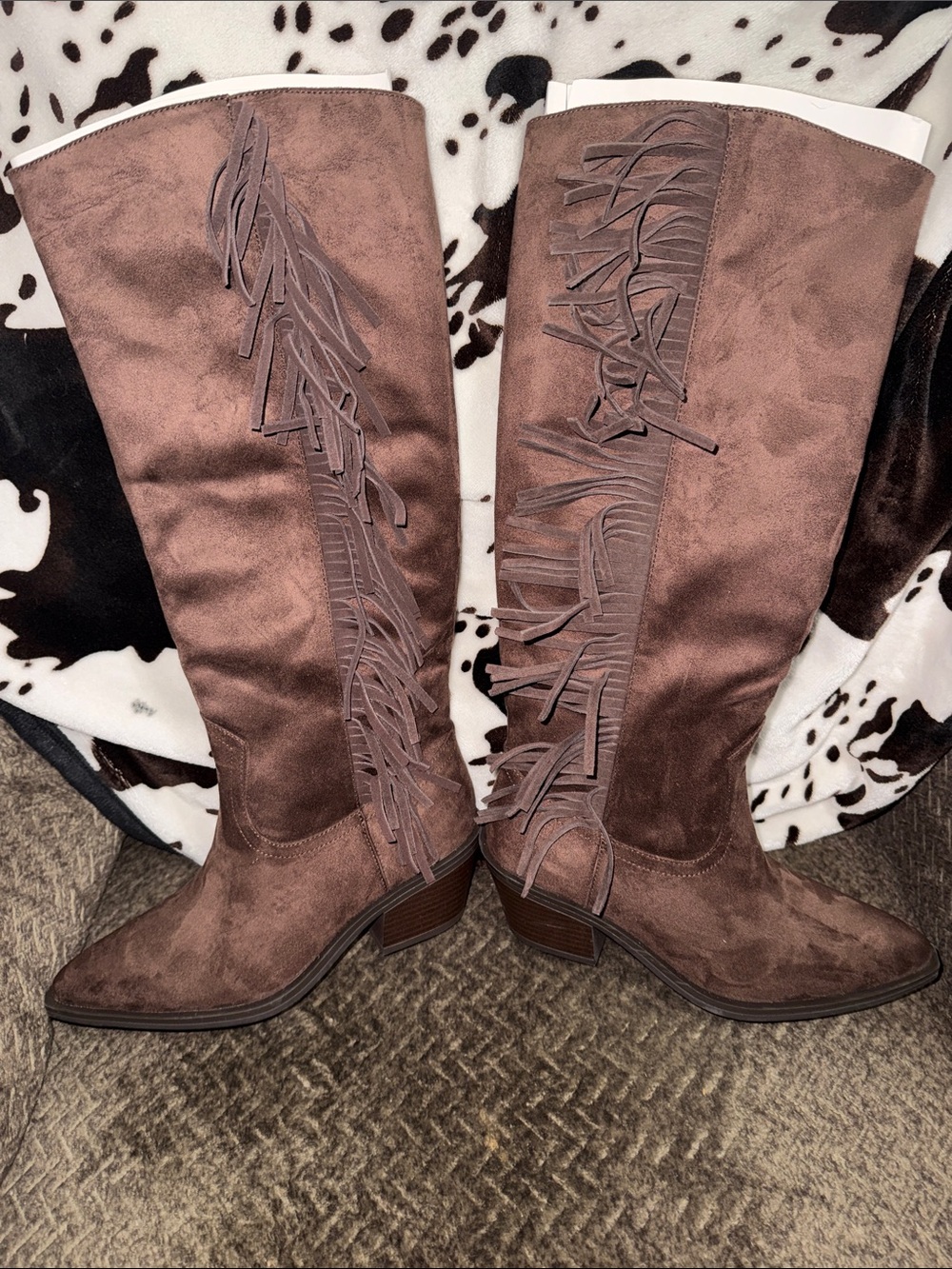 Universal Thread Brown Suede Fringe Over-the-Knee Boots